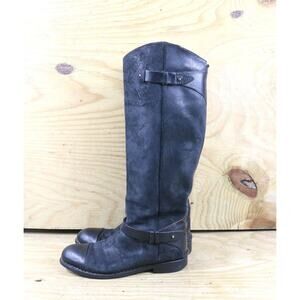 Rag and Bone Boots Womens 7 Black Suede Leather Riding Zip Up Tall Shoes